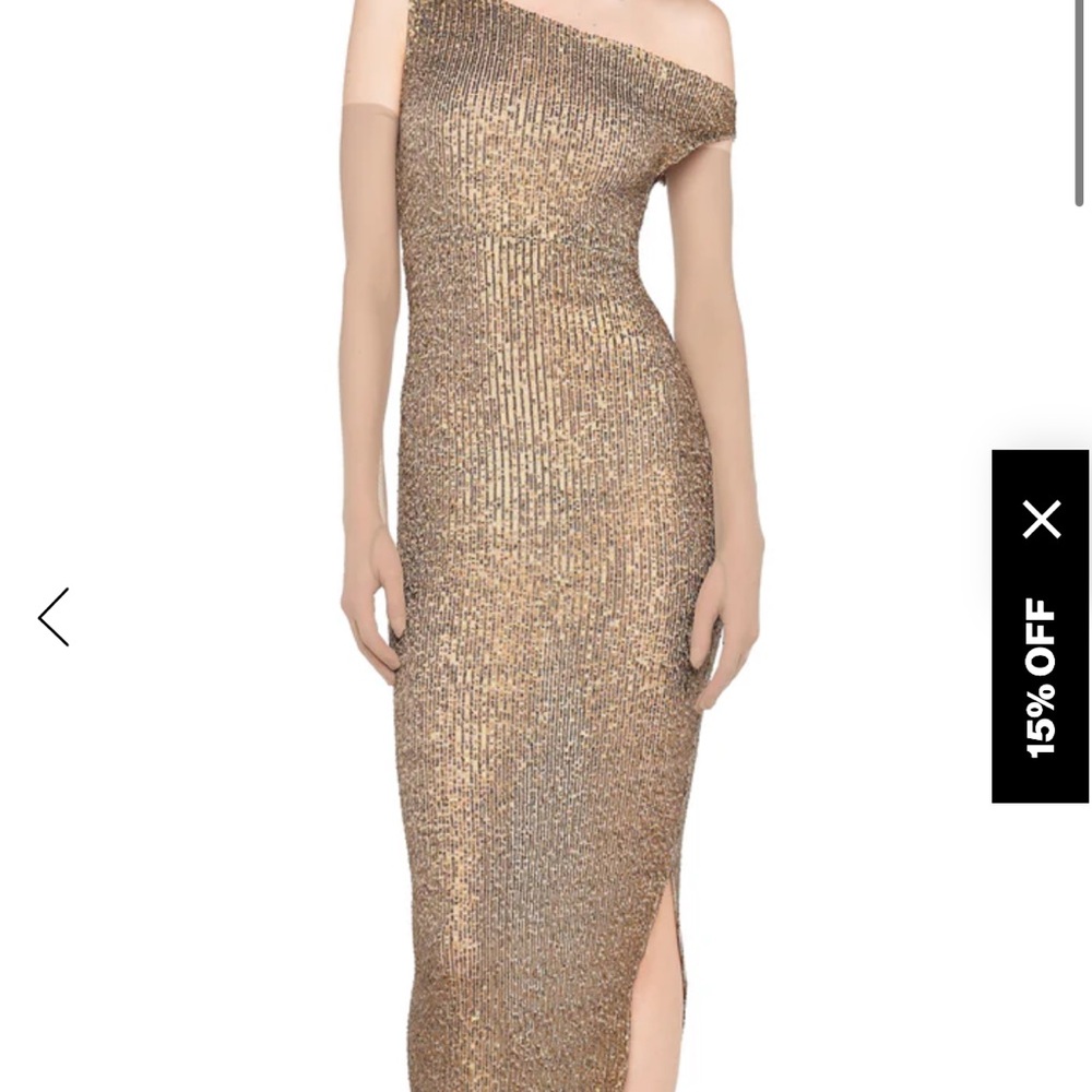 Norma Kamali bronze One-Shoulder Sequin Dress. never worn. new with tags